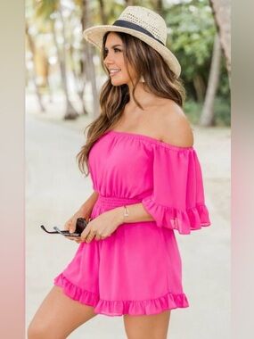 NWT Lily Morgan Magenta Smocked Romper Medium